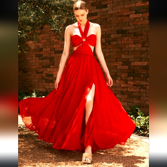 PatBO CUT-OUT HALTERNECK MAXI DRESS - CANDY RED. Size 6 - Picture 3 of 16